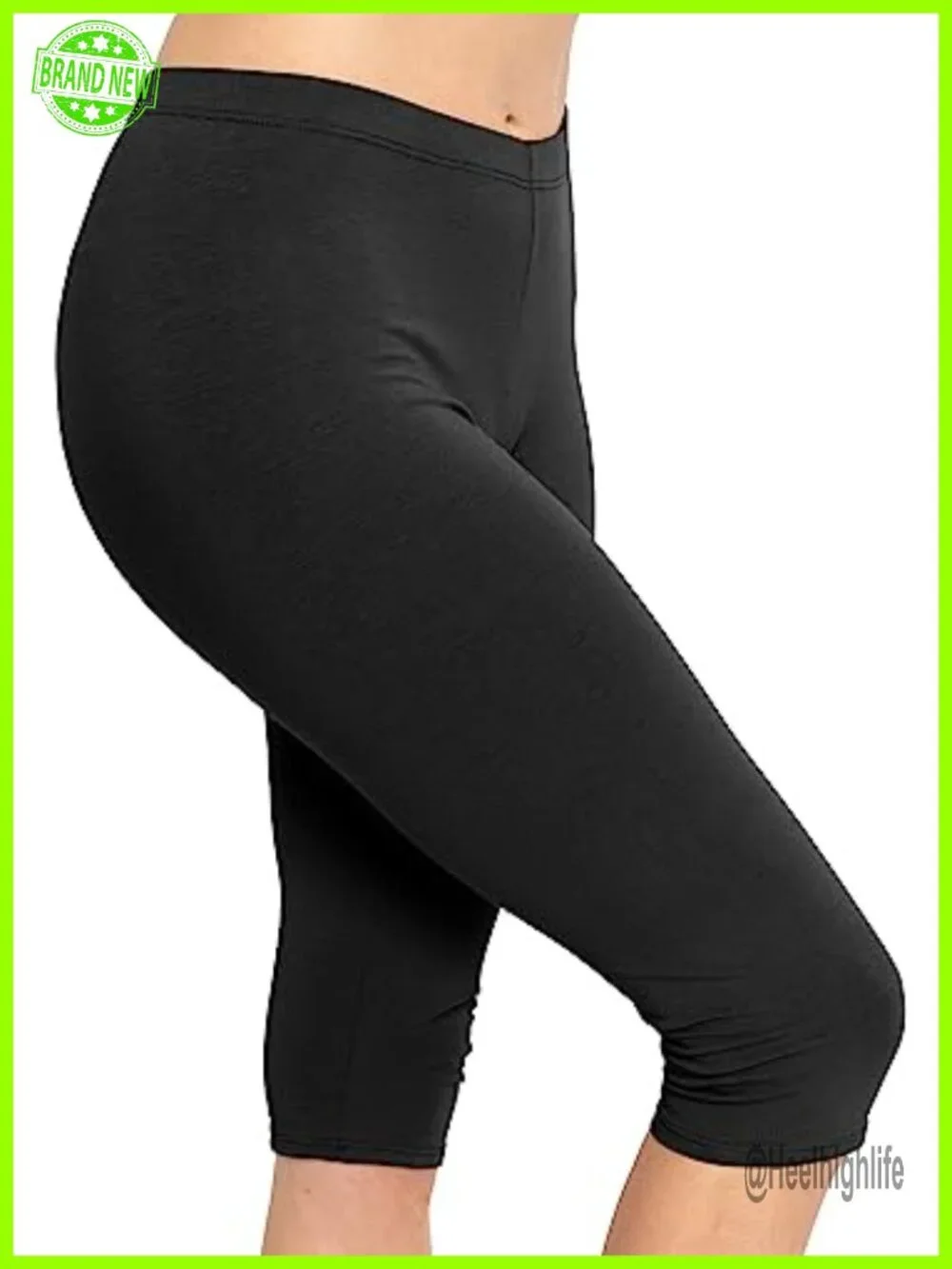 Cotton Spandex Capri Leggings Knee Length Plus Size High Waist